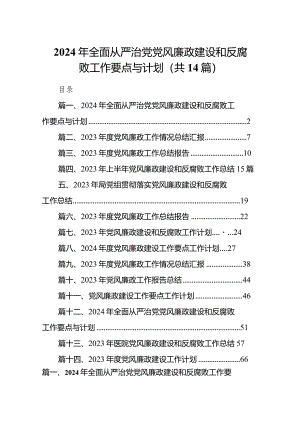 2024年全面从严治党党风廉政建设和反腐败工作要点与计划14篇(最新精选).docx