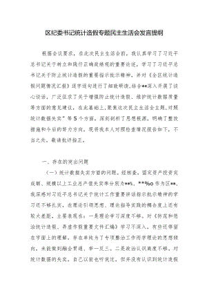 区纪委书记2024年在统计造假专题民主生活会个人对照检查发言提纲.docx