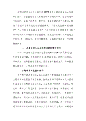支部书记2023年专题组织生活个人检查材料四个方面发言提纲班子六个方面.docx
