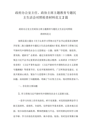 政府办公室主任、政协主席主题教育专题民主生活会对照检查材料范文2篇.docx