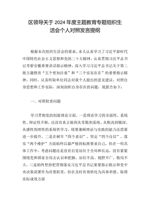 区领导关于2024年度主题教育专题组织生活会个人对照发言提纲.docx