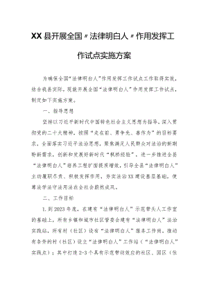 XX县开展全国“法律明白人”作用发挥工作试点实施方案.docx