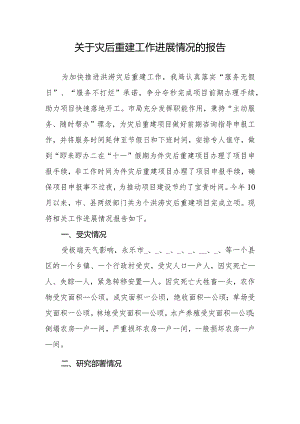 关于灾后重建工作进展情况的报告.docx