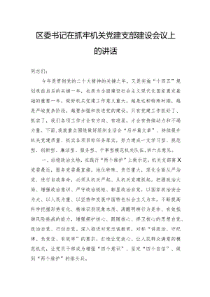 区委书记在抓牢机关党建支部建设会议上的讲话.docx
