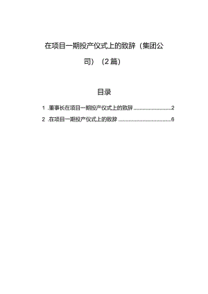 在项目一期投产仪式上的致辞（集团公司）（2篇）.docx