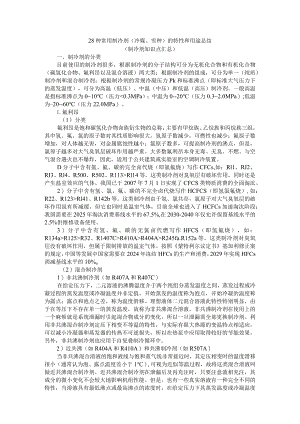 28种常用制冷剂（冷媒 雪种）的特性和用途总结（制冷剂知识点汇总）.docx