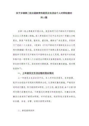 关于乡镇第二批主题教育专题民主生活会个人对照检查材料2篇.docx