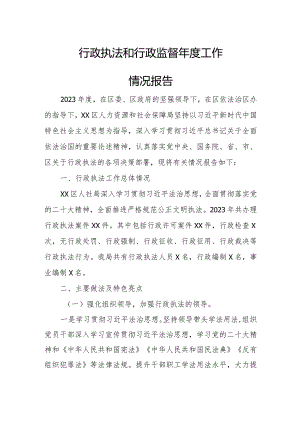行政执法和行政监督年度工作情况报告.docx