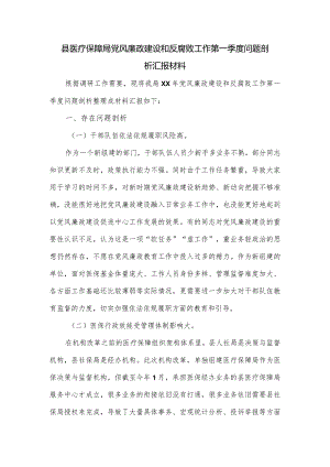 县医疗保障局党风廉政建设和反腐败工作第一季度问题剖析汇报材料.docx