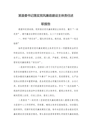 某县委书记落实党风廉政建设主体责任述职报告.docx
