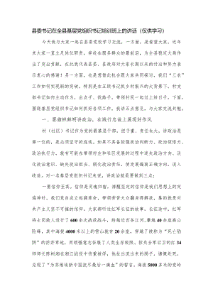 县委书记在全县基层党组织书记培训班上的讲话.docx