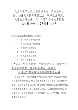 党支部班子执行上级组织决定、严格组织生活、加强党员教育管理监督、联系服务群众、抓好自身建设等“六个方面”存在的原因整改材料2024年.docx