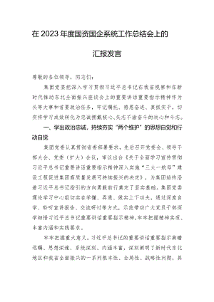 在2023年度国资国企系统工作总结会上的汇报发言.docx