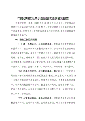 市财政局党组关于巡察整改进展情况报告.docx