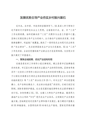 农村工作会议经验交流发言：发展优势主导产业 夯实乡村振兴基石.docx