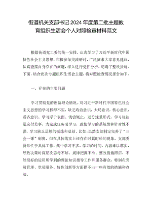 街道机关支部书记2024年度第二批主题教育组织生活会个人对照检查材料范文.docx
