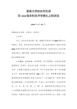 某某大学校长何天淳在2008级本科生开学典礼上的讲话.docx