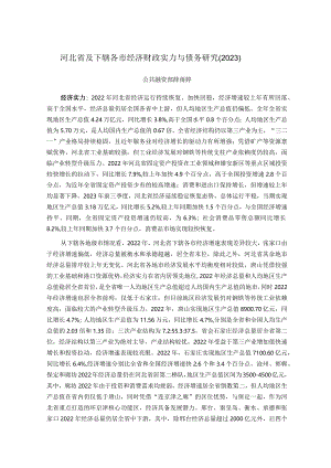 新世纪评级-河北省及下辖各市经济财政实力与债务研究（2023）_市场营销策划_重点报告2023012.docx
