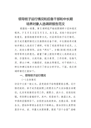 领导班子运行情况和后备干部和中长期培养对象人选调研报告.docx