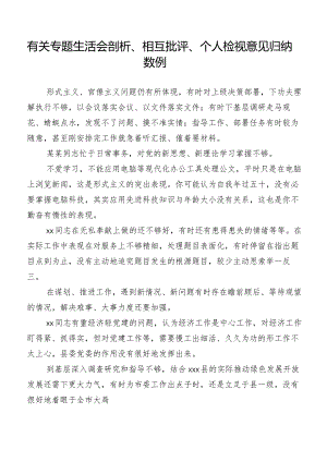 有关专题生活会剖析、相互批评、个人检视意见归纳数例.docx