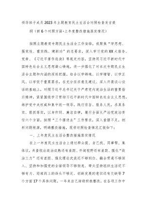 领导班子成员2023年主题教育民主生活会对照检查发言提纲（新6个对照方面+上年度整改措施落实情况）.docx