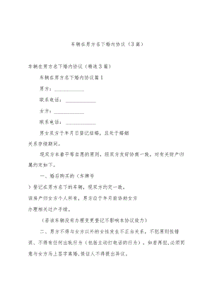 车辆在男方名下婚内协议（3篇）.docx