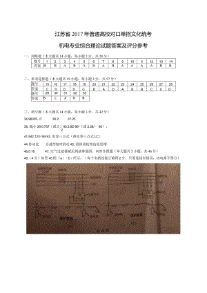 机电2017年江苏对口单招文化综合理论试卷答案.docx