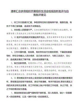 清单汇总多例组织开展组织生活会检视剖析批评与自我批评意见.docx