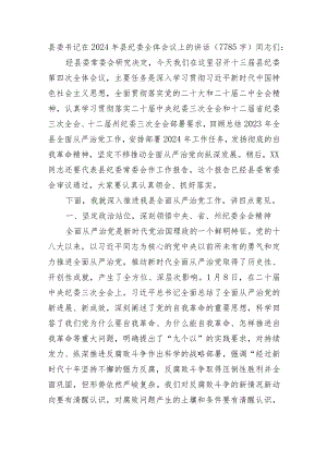 县委书记在2024年县纪委全体会议上的讲话.docx