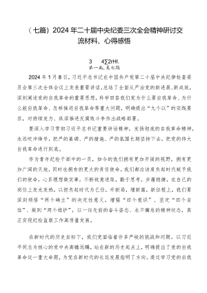 （七篇）2024年二十届中央纪委三次全会精神研讨交流材料、心得感悟.docx