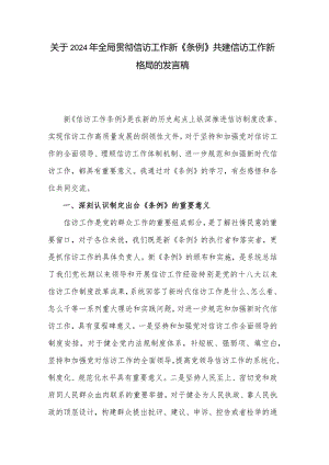 关于2024年全局贯彻信访工作新《条例》共建信访工作新格局的发言稿.docx