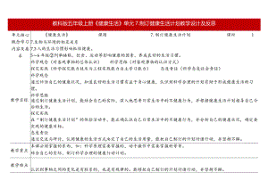教科版五年级科学上册第四单元第七课时教学设计制订健康生活计划.docx