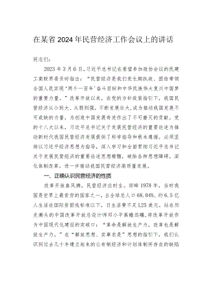 在某省2024年民营经济工作会议上的讲话.docx