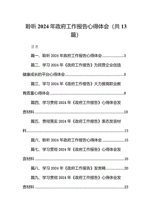聆听2024年政府工作报告心得体会13篇（最新版）.docx