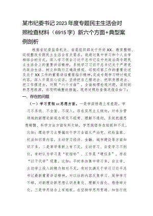 某市纪委书记2023年度专题民主生活会对照检查材料（践行宗旨等6个方面+典型案例剖析.docx