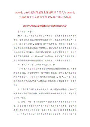 2024电力公司发展策划部主任述职报告范文与2024电力能源科工作总结范文及2024年工作计划合集.docx