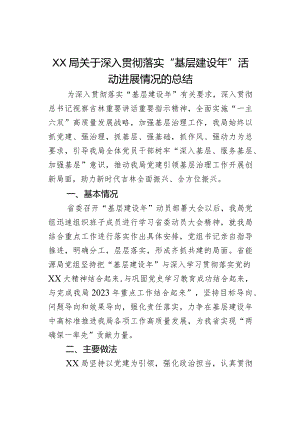 XX局关于深入贯彻落实“基层建设年”活动进展情况的总结.docx