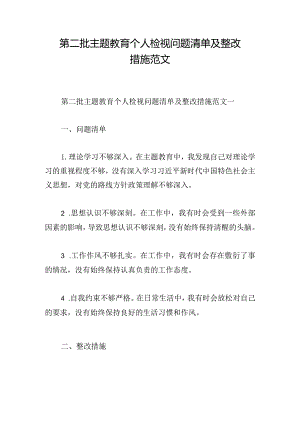 第二批主题教育个人检视问题清单及整改措施范文.docx