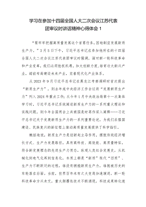 2024学习参加十四届全国人大二次会议江苏代表团审议时重要讲话精神心得体会研讨发言3篇.docx
