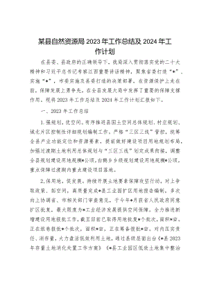某县自然资源局2023年工作总结及2024年工作计划.docx