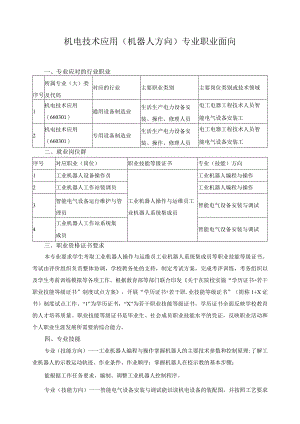 机电技术应用（机器人方向）专业职业面向.docx