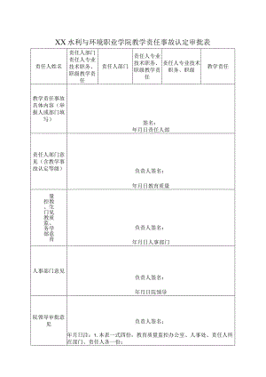 XX水利与环境职业学院教学责任事故认定审批表（2024年）.docx