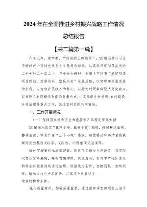 （2篇）2024年在全面推进乡村振兴战略工作情况总结报告.docx
