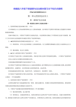 统编版八年级下册道德与法治期末复习主干知识点提纲（实用必备！）.docx