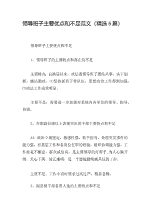 领导班子主要优点和不足范文（精选5篇）.docx