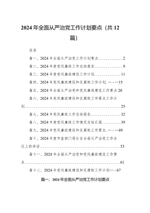 （12篇）2024年全面从严治党工作计划要点范文.docx