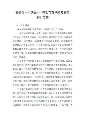 专题民主生活会六个带头存在问题及原因剖析范文.docx