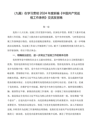 （九篇）在学习贯彻2024年度新编《中国共产党巡视工作条例》交流发言稿.docx
