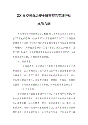 XX县校园食品安全排查整治专项行动实施方案.docx
