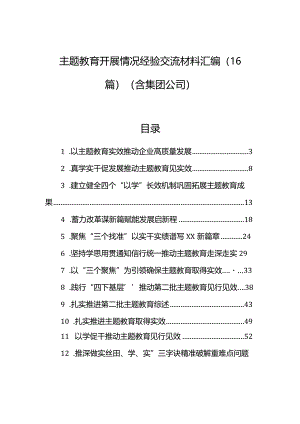 主题教育开展情况经验交流材料汇编（16篇）（含集团公司）.docx